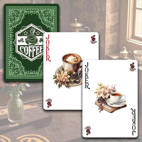 Coffee Theme Playing Cards, Retro Style Deck of Cards, Poker Cards, International Standard Size, Suitable for Travel, Party Entertainment. (Green) in Saudi Arabia