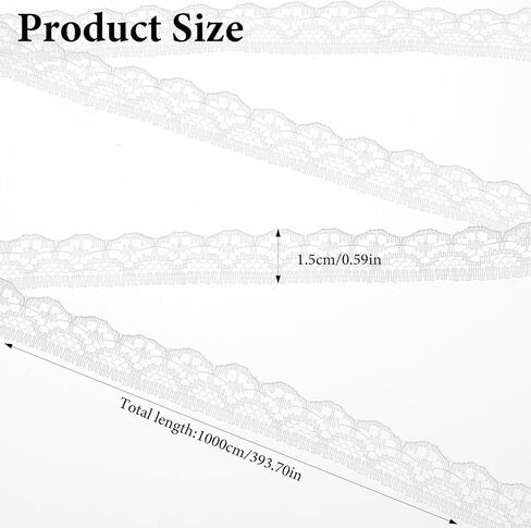 White Lace Ribbon 10 Meters Elegant Lace Trim for Sewing, Fabric by The Yard, Perfect for Wedding, Dress Decoration, and Gift Wrapping in Saudi Arabia