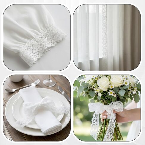 White Lace Ribbon 10 Meters Elegant Lace Trim for Sewing, Fabric by The Yard, Perfect for Wedding, Dress Decoration, and Gift Wrapping in Saudi Arabia