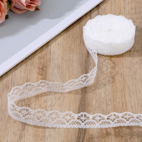White Lace Ribbon 10 Meters Elegant Lace Trim for Sewing, Fabric by The Yard, Perfect for Wedding, Dress Decoration, and Gift Wrapping in Saudi Arabia