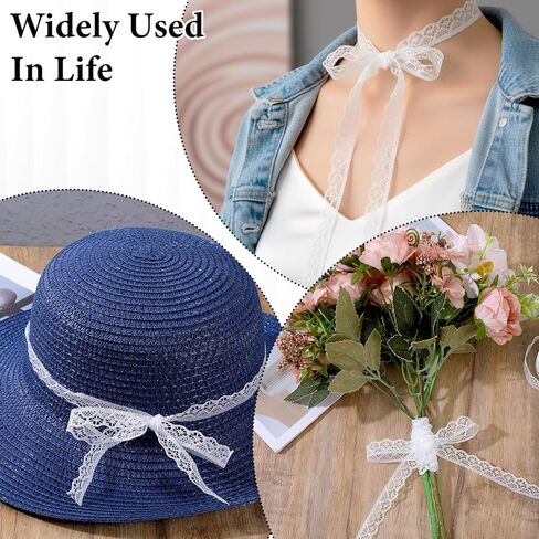 White Lace Ribbon 10 Meters Elegant Lace Trim for Sewing, Fabric by The Yard, Perfect for Wedding, Dress Decoration, and Gift Wrapping in Saudi Arabia