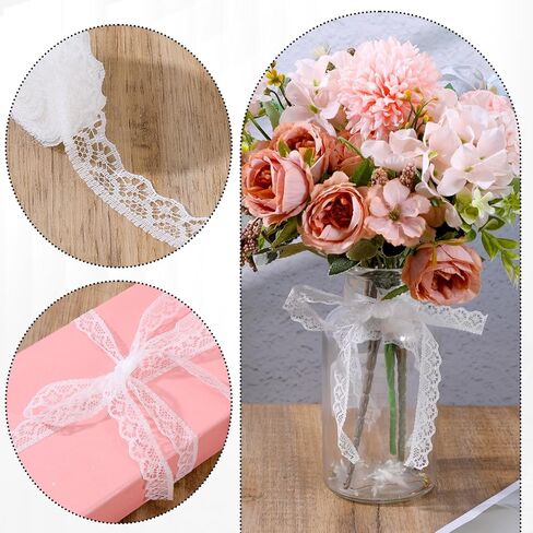 White Lace Ribbon 10 Meters Elegant Lace Trim for Sewing, Fabric by The Yard, Perfect for Wedding, Dress Decoration, and Gift Wrapping in Saudi Arabia