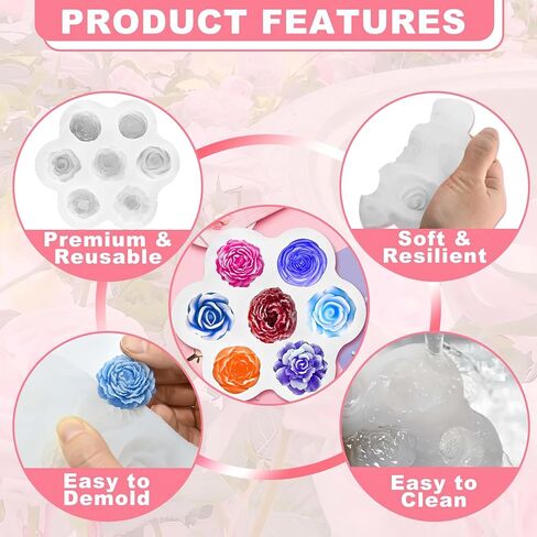 7 Cavity Rose Peony Moldes Silicone, Reusable Wax Molds for Candle Making Tools, 4.5 * 4.5inch 3D Flower Silicone Molds DIY for Candy Cake Jelly Chocolate Decorating(White) in Saudi Arabia