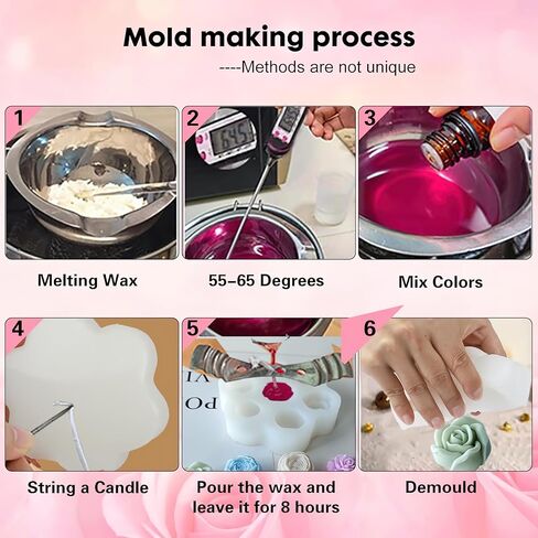 7 Cavity Rose Peony Moldes Silicone, Reusable Wax Molds for Candle Making Tools, 4.5 * 4.5inch 3D Flower Silicone Molds DIY for Candy Cake Jelly Chocolate Decorating(White) in Saudi Arabia