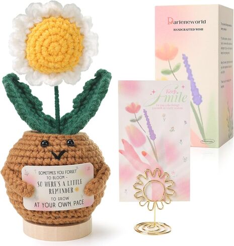 Handmade Positive Tulip Crochet - Inspirational Home Decor with Uplifting Message Card - Gift for Women, Girl,Girlfriend,Lover,Anniversary,Wife - Knitted Tabletop Decor for Desk, Office, Home in Saudi Arabia