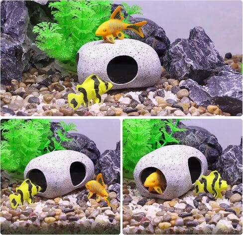Aquarium Decorations Hideaway Rock Cave, Ceramic Fish Tank Decoration Stone for Aquatic Pets to Breed Rest, Gray 3.66x2.60x2.05 Inches in Saudi Arabia