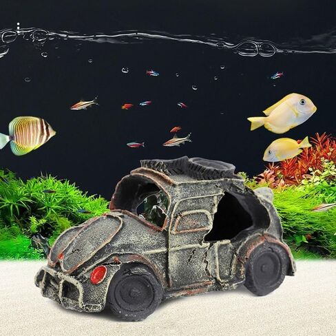Car Wreck Aquarium Decoration Broken Vehicle Resin Fish Shrimp Hideout Ornament Landscaping Making(Style 1) in Saudi Arabia