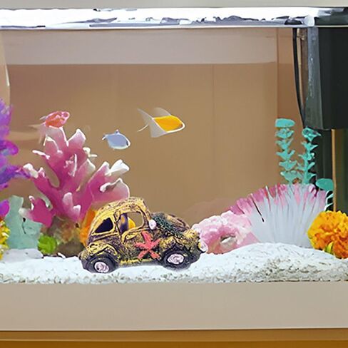 Car Wreck Aquarium Decoration Broken Vehicle Resin Fish Shrimp Hideout Ornament Landscaping Making(Style 1) in Saudi Arabia