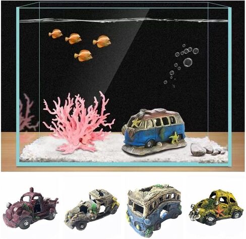 Car Wreck Aquarium Decoration Broken Vehicle Resin Fish Shrimp Hideout Ornament Landscaping Making(Style 1) in Saudi Arabia