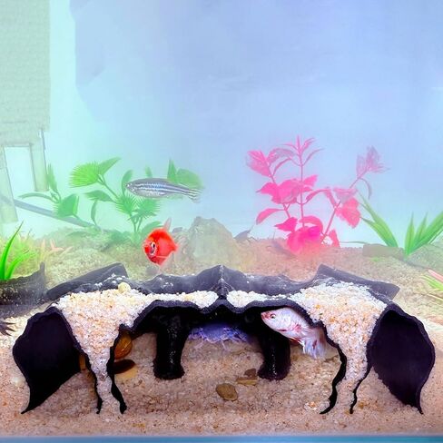 Aquarium Hidden cave，Small Bottom-Dwelling Fish&Shrimp Safe Hiding Hole，Underground Double-Hole Hiding Tunnel，3D Printed， Fish Tank Decoration Accessories (Large Size) (Wood Color) in Saudi Arabia