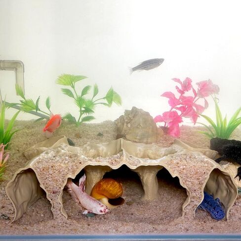 Aquarium Hidden cave，Small Bottom-Dwelling Fish&Shrimp Safe Hiding Hole，Underground Double-Hole Hiding Tunnel，3D Printed， Fish Tank Decoration Accessories (Large Size) (Wood Color) in Saudi Arabia
