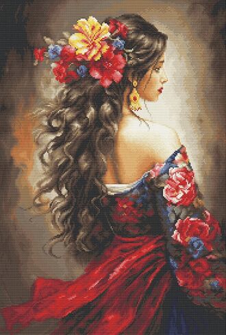 Luca-S Cross Stitch Kit Gold - The Spanish Girl, B702, Counted Cross Stitch Kit for Adults, Needlecraft and Embroidery Kit in Saudi Arabia