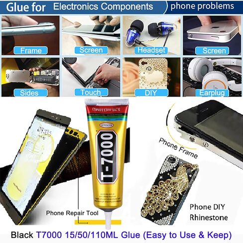 T7000 Black Glue for Cell Phones Mobile Repair Tools kit with Precision Tip, 4Pcs 15ml 50ml 110ml Waterproof Glue Speaker Earphone Electronics Computer Tablets LCD Screen Super Adhesive T-7000 Sealant in Saudi Arabia