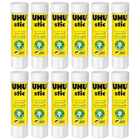 UHU Stic Glue Stick - Strong and Fast, Solvent Free Adhesive - Clear Application - 8g - Pack of 12 in Saudi Arabia