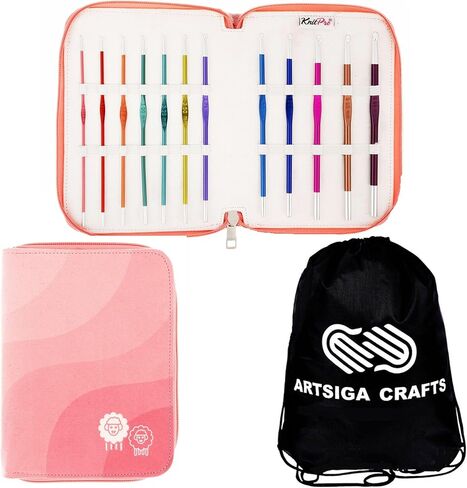 KnitPro Zing Grande Set 6 inch Crochet Hooks Size 2.0, 2.5, 2.75, 3.0, 3.25, 3.5, 3.75, 4.0, 4.5, 5.0, 5.5, 6.0 mm with Fabric Case with Project Bag in Saudi Arabia