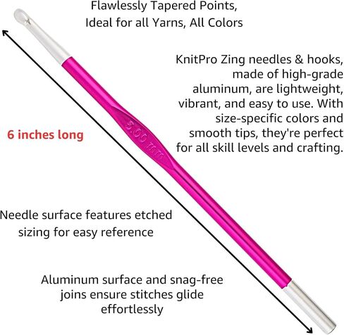 KnitPro Zing Grande Set 6 inch Crochet Hooks Size 2.0, 2.5, 2.75, 3.0, 3.25, 3.5, 3.75, 4.0, 4.5, 5.0, 5.5, 6.0 mm with Fabric Case with Project Bag in Saudi Arabia