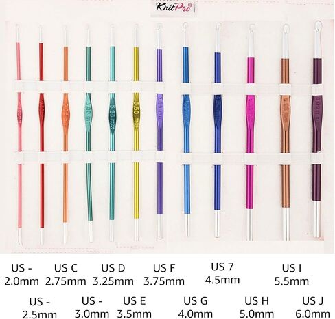 KnitPro Zing Grande Set 6 inch Crochet Hooks Size 2.0, 2.5, 2.75, 3.0, 3.25, 3.5, 3.75, 4.0, 4.5, 5.0, 5.5, 6.0 mm with Fabric Case with Project Bag in Saudi Arabia