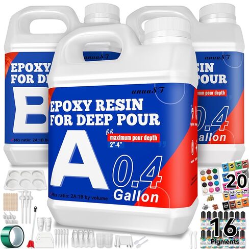 راتنجات الايبوكسي صب عميق راتنجات الايبوكسي 2.4 جالون، 2-4 بوصة 2: 1 طقم صب عميق من راتنجات الايبوكسي الشفاف خالية من الفقاعات لطاولة النهر، والحرف الفنية، والزهور، والخشب، DIY in Kuwait