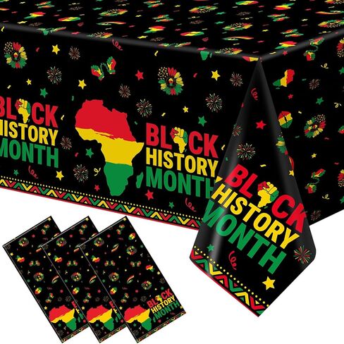 3 Pcs Black History Month Plastic Tablecloth 108 x 54 Inch Disposable African American Table Cloth Rectangular Black History Month Table Cover for African American Holiday Party Decoration in Saudi Arabia