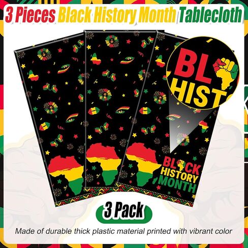 3 Pcs Black History Month Plastic Tablecloth 108 x 54 Inch Disposable African American Table Cloth Rectangular Black History Month Table Cover for African American Holiday Party Decoration in Saudi Arabia
