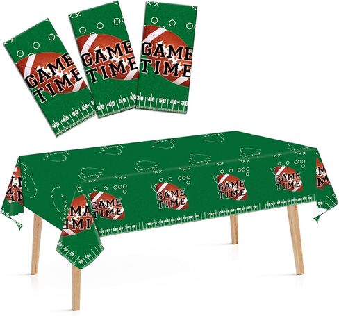 3 Pack Football Disposable Tablecloth, 54" X 108" Plastic Table Cover, Touchdown Design Tablecloth for Football Theme Party, Game Day, Tailgate, Super Bowl and Birthday Decorations Supplies in Saudi Arabia