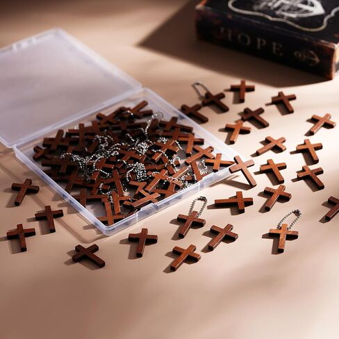 70/140/210 Pack Wooden Pocket Cross Small Wooden Cross Bulk Religious Christia Gifts DIY Handmade Decorative Crafts Gifts for Valentine's Day Boyfriend Keychain Party Favors Easter Eggs Fillers in Kuwait