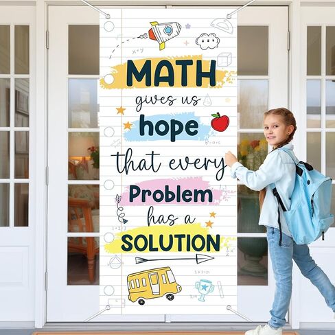 Wiooffen Math Themed Front Door Porch Sign Classroom Welcome Door Cover Back to School Hanging Banner Decoration Math Makes Us Sharp Photo Background Wall Decor for Kindergarten Preschool Elementary in Saudi Arabia