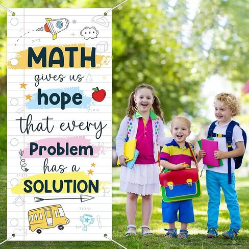 Wiooffen Math Themed Front Door Porch Sign Classroom Welcome Door Cover Back to School Hanging Banner Decoration Math Makes Us Sharp Photo Background Wall Decor for Kindergarten Preschool Elementary in Saudi Arabia
