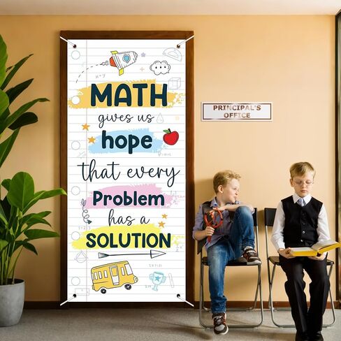 Wiooffen Math Themed Front Door Porch Sign Classroom Welcome Door Cover Back to School Hanging Banner Decoration Math Makes Us Sharp Photo Background Wall Decor for Kindergarten Preschool Elementary in Saudi Arabia