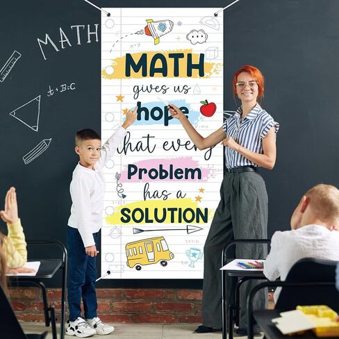 Wiooffen Math Themed Front Door Porch Sign Classroom Welcome Door Cover Back to School Hanging Banner Decoration Math Makes Us Sharp Photo Background Wall Decor for Kindergarten Preschool Elementary in Saudi Arabia