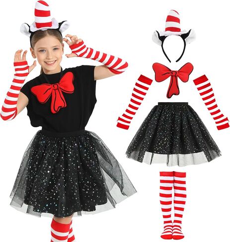 Lingway Toys Girls Cat Costume Set,7Pcs Kids Cat Themed Book Day Cosplay Costume with Hat Headband 3-8Years in Saudi Arabia
