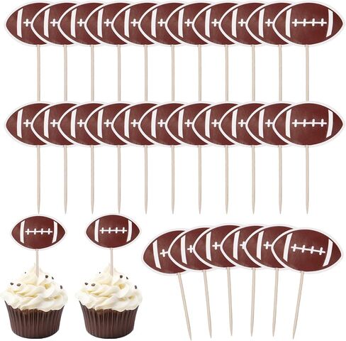 72pcs Football Cupcake Toppers, Delicate Rugby Toothpicks Wooden Tooth Picks with Paper Flags for Sport Themed Party Cake Decorations Favors Supplies in Kuwait