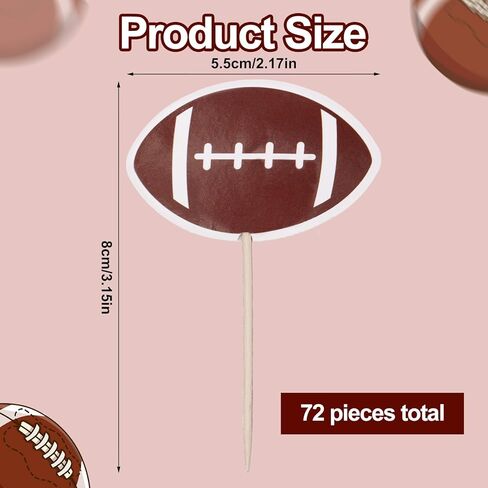 72pcs Football Cupcake Toppers, Delicate Rugby Toothpicks Wooden Tooth Picks with Paper Flags for Sport Themed Party Cake Decorations Favors Supplies in Kuwait