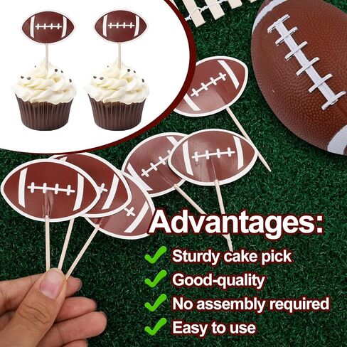 72pcs Football Cupcake Toppers, Delicate Rugby Toothpicks Wooden Tooth Picks with Paper Flags for Sport Themed Party Cake Decorations Favors Supplies in Kuwait