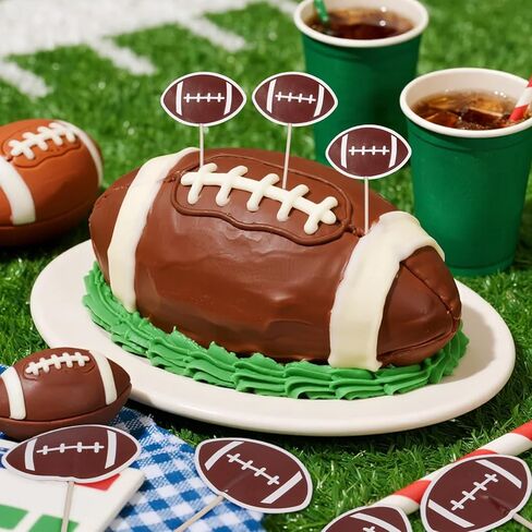 72pcs Football Cupcake Toppers, Delicate Rugby Toothpicks Wooden Tooth Picks with Paper Flags for Sport Themed Party Cake Decorations Favors Supplies in Kuwait