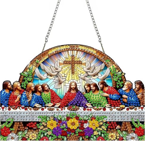 STGLCR Religious Diamond Art Hanging Kit for Adult The Last Supper,Special Shaped DIY Acrylic Jesus Christ Cross Diamond Art Painting Window Pendants Home Garden Wall Hanging Kits Hanging Ornament in Saudi Arabia