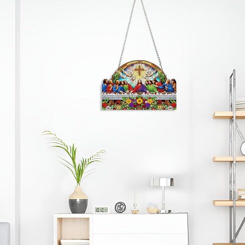 STGLCR Religious Diamond Art Hanging Kit for Adult The Last Supper,Special Shaped DIY Acrylic Jesus Christ Cross Diamond Art Painting Window Pendants Home Garden Wall Hanging Kits Hanging Ornament in Saudi Arabia