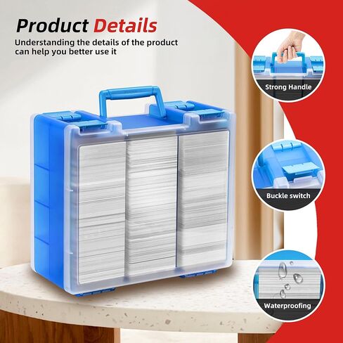 صندوق تخزين بطاقات التداول لأكثر من 3200 حافظة مزدوجة الجوانب، متوافقة مع MTG وTCG والبطاقات الرياضية. (باستثناء البطاقات) (أزرق) in Kuwait