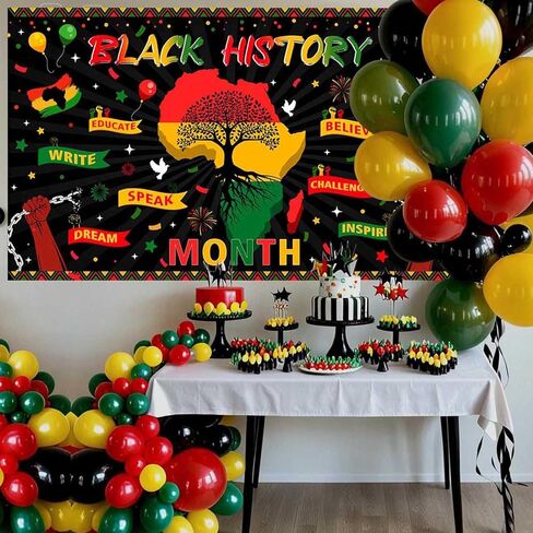 Mocsicka Black History Month Backdrop Banner African American Black History Decorations Banner Black History Month Decorations Inspirational Posters for Classroom Wall 70.8 x 43.3 inch in Saudi Arabia