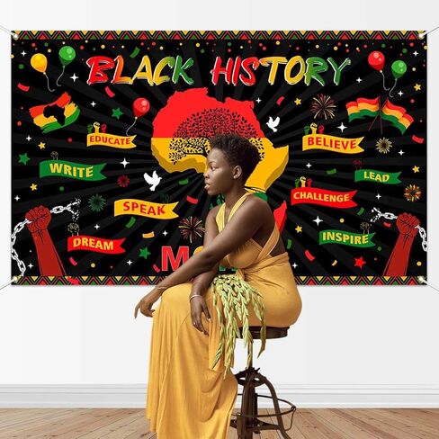 Mocsicka Black History Month Backdrop Banner African American Black History Decorations Banner Black History Month Decorations Inspirational Posters for Classroom Wall 70.8 x 43.3 inch in Saudi Arabia