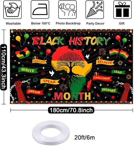 Mocsicka Black History Month Backdrop Banner African American Black History Decorations Banner Black History Month Decorations Inspirational Posters for Classroom Wall 70.8 x 43.3 inch in Saudi Arabia