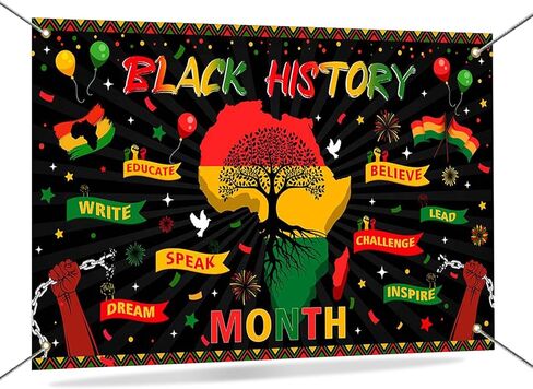 Mocsicka Black History Month Backdrop Banner African American Black History Decorations Banner Black History Month Decorations Inspirational Posters for Classroom Wall 70.8 x 43.3 inch in Saudi Arabia