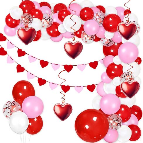 قارب القمر 93 قطعة من بالونات عيد الحب على شكل إكليل قوس عدة زينة - دوامات ولافتات معلقة على شكل قلب عيد الحب، ديكور جالنتينا لحفلات الزفاف في عيد الحب للحفلات المنزلية (يحتاج إلى تجميع، لا توجد مضخة هواء) in Saudi Arabia