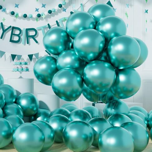 AULE Party Balloons 50 Pcs 12 inch Teal Green Metallic Chrome Helium Shiny Latex Thicken Balloon Perfect Decoration for Wedding Birthday Baby Shower Graduation Christmas Carnival in Kuwait