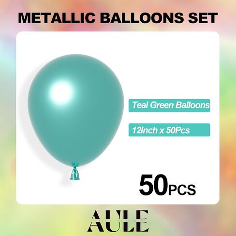 AULE Party Balloons 50 Pcs 12 inch Teal Green Metallic Chrome Helium Shiny Latex Thicken Balloon Perfect Decoration for Wedding Birthday Baby Shower Graduation Christmas Carnival in Kuwait