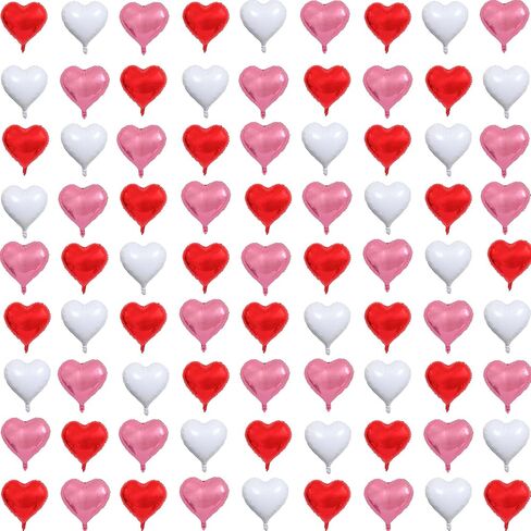 80Pcs 5inch Mini Heart Foil Balloons Silver White Pink Heart Balloons for Valentines Day Graduation Wedding Bridal Shower Anniversary Engagement Marriage Party Decorations Supplies.（cannot float） in Saudi Arabia