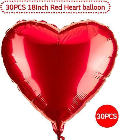 30 قطعة من بالونات القلب الأحمر 45.72 سم - ديكورات عيد الحب، وحفلات أعياد الميلاد، والذكرى السنوية، والزفاف، والخطوبة، والخطوبة، وديكور حمام الطفل 30 قطعة in Saudi Arabia