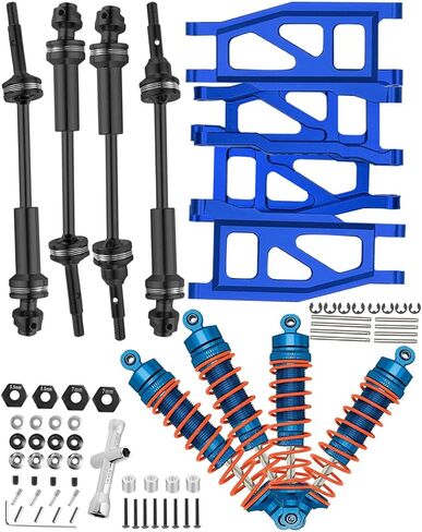 #45 Steel Drive Shaft CVD Upgrades Part for 1/10 Slash Rustler Stampede Hoss VXL 4X4 4WD,4PCS Alloy Full Metal Front Rear Shocks Absorber Damper, Front Rear Suspension A Arm,Navy Blue in Saudi Arabia