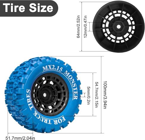 12mm Hex RC Wheel Tires Colored Rubber Tires for 1/16 Traxxas Mini Maxx 107154-1 Mini XRT VXL 108076-1 E-Revo Mini XRT MJX 16207 16210 16209 16208 HSP 94186 LOSI 1/18 Mini LMT Upgrade (4PCS) in Saudi Arabia