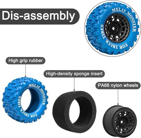 12mm Hex RC Wheel Tires Colored Rubber Tires for 1/16 Traxxas Mini Maxx 107154-1 Mini XRT VXL 108076-1 E-Revo Mini XRT MJX 16207 16210 16209 16208 HSP 94186 LOSI 1/18 Mini LMT Upgrade (4PCS) in Saudi Arabia
